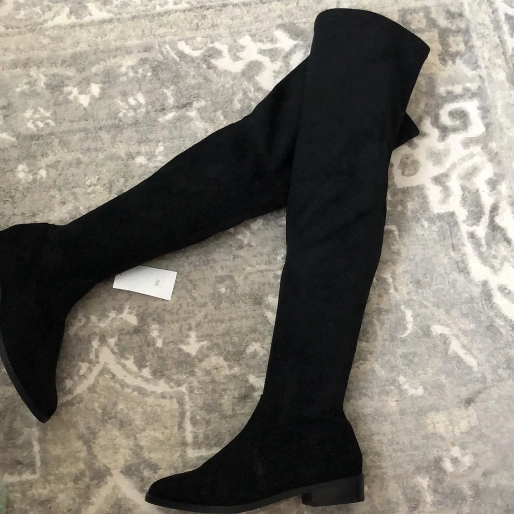 INC Black Flat Pull On Over The Knee Boots - Picture 4 of 7